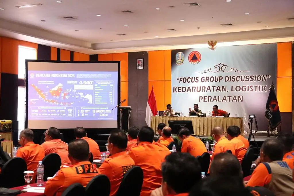 Rapat Koordinasi Antisipasi dan Siaga Bencana Hidrometeorologi Tahun 2024 di wilayah Provinsi Jawa Timur, Selasa (16/1).
